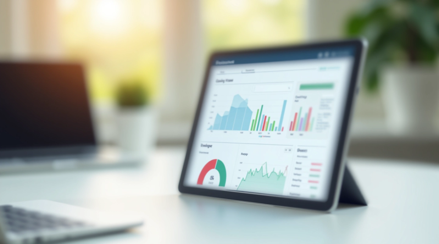 Tablet s prikazom financijskih aplikacija, moderna radna površina